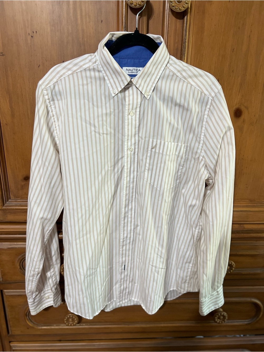 Nautica Men's Striped Button-Down Shirt in Cream and Tan